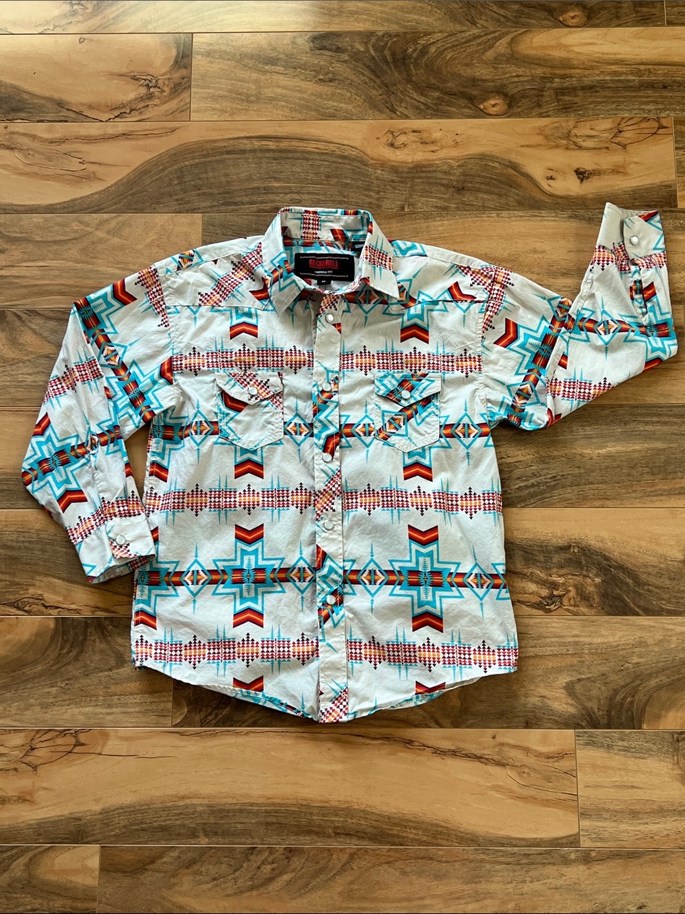 Rock & Roll Denim Pearl Snap Southwestern Western Rodeo Shirt Boys Sz Medium